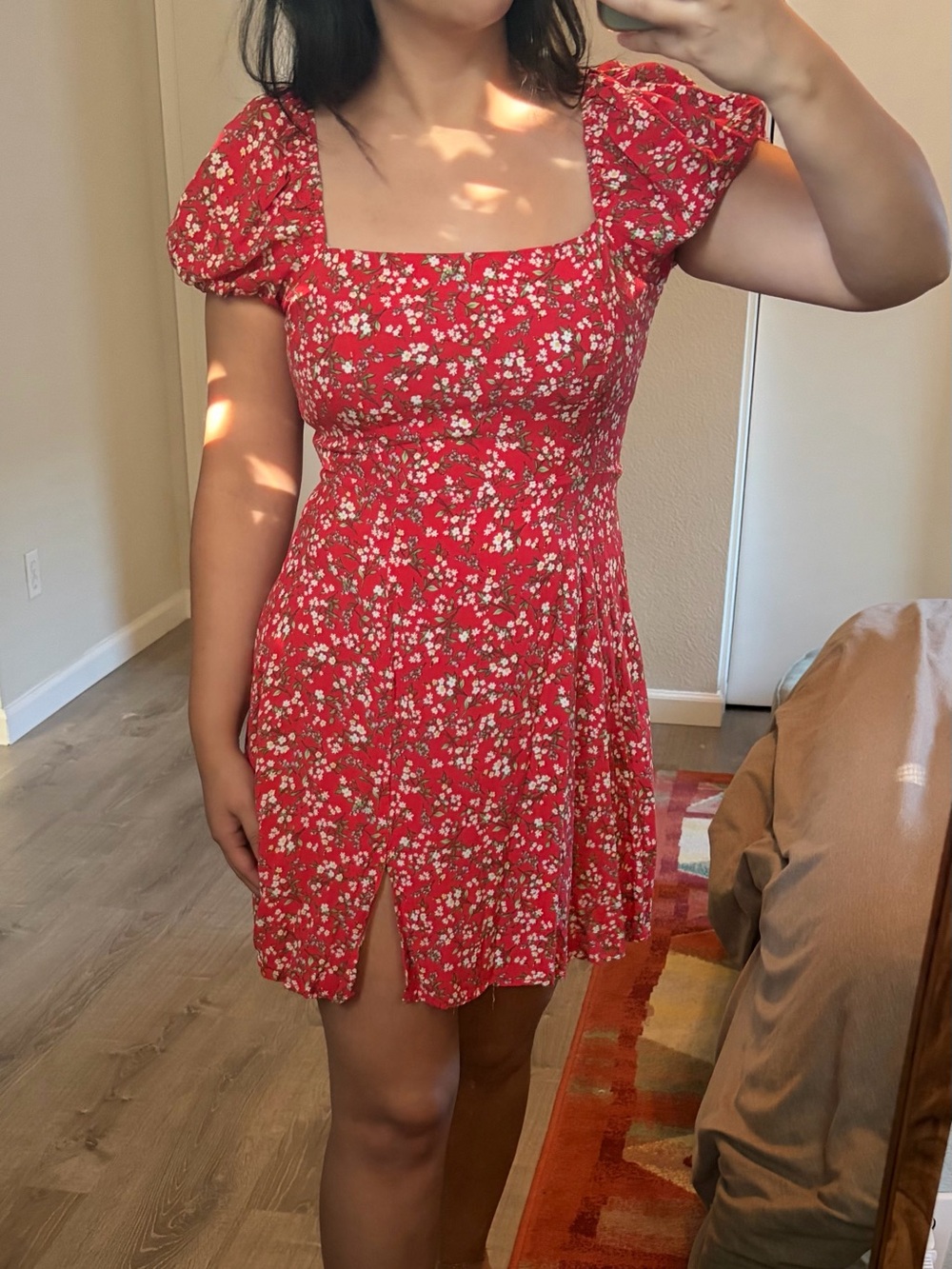 miami Red Floral Square-Neck Mini Dress